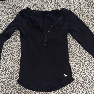 Abercrombie & Fitch Black Long Sleeve Henley Top